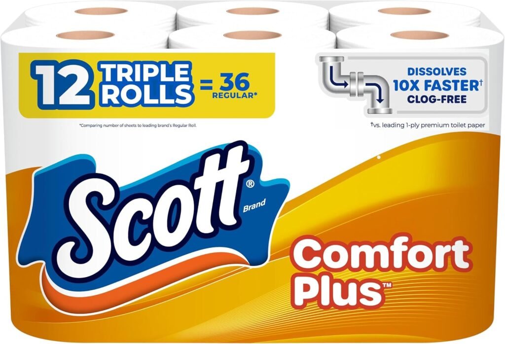 Scott ComfortPlus Toilet Paper, 12 Triple Rolls, 231 Sheets per Roll