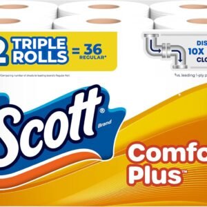 Scott ComfortPlus Toilet Paper, 12 Triple Rolls, 231 Sheets per Roll