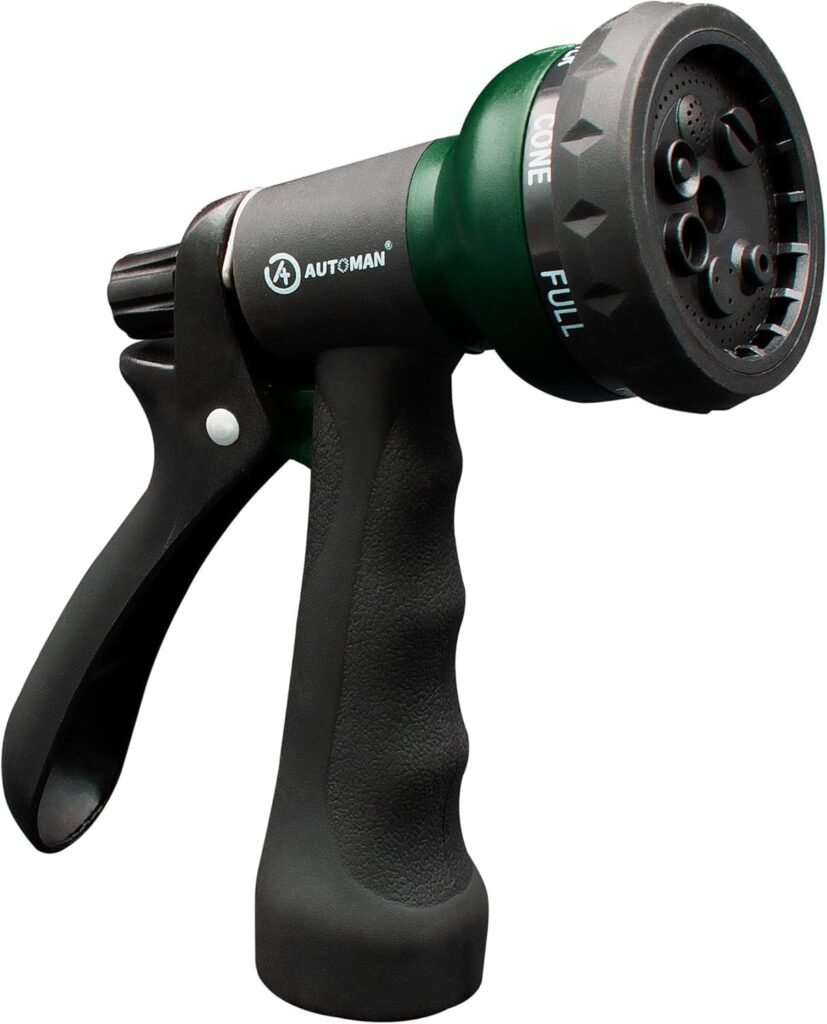 AUTOMAN Garden Hose Nozzle, Water Hose Sprayer Nozzle with 7 Adjustable Watering Patterns, Slip Resistant for Watering Plants, Lawn& Garden, Washing Cars, Cleaning, Showering Pets & Outdoor Fun